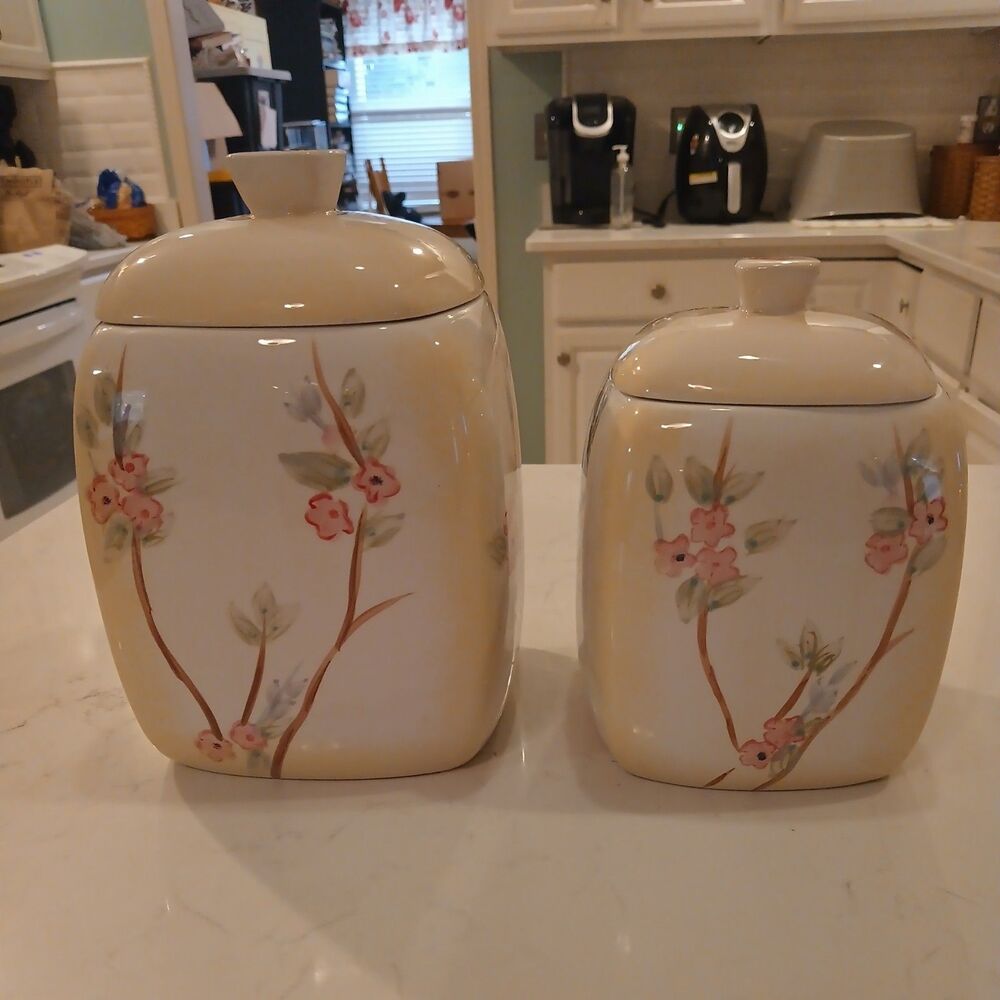 Set of 2 Beautiful Grandma-core 222 Fifth "Calming" Ceramic Canisters